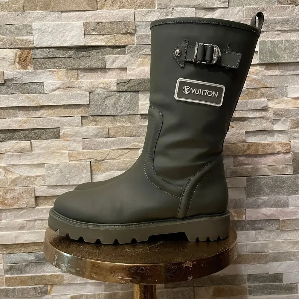 Louis Vuitton 40 Rubber Territory Boots | Olive Green, Calfskin EU 40/US 9 Italy